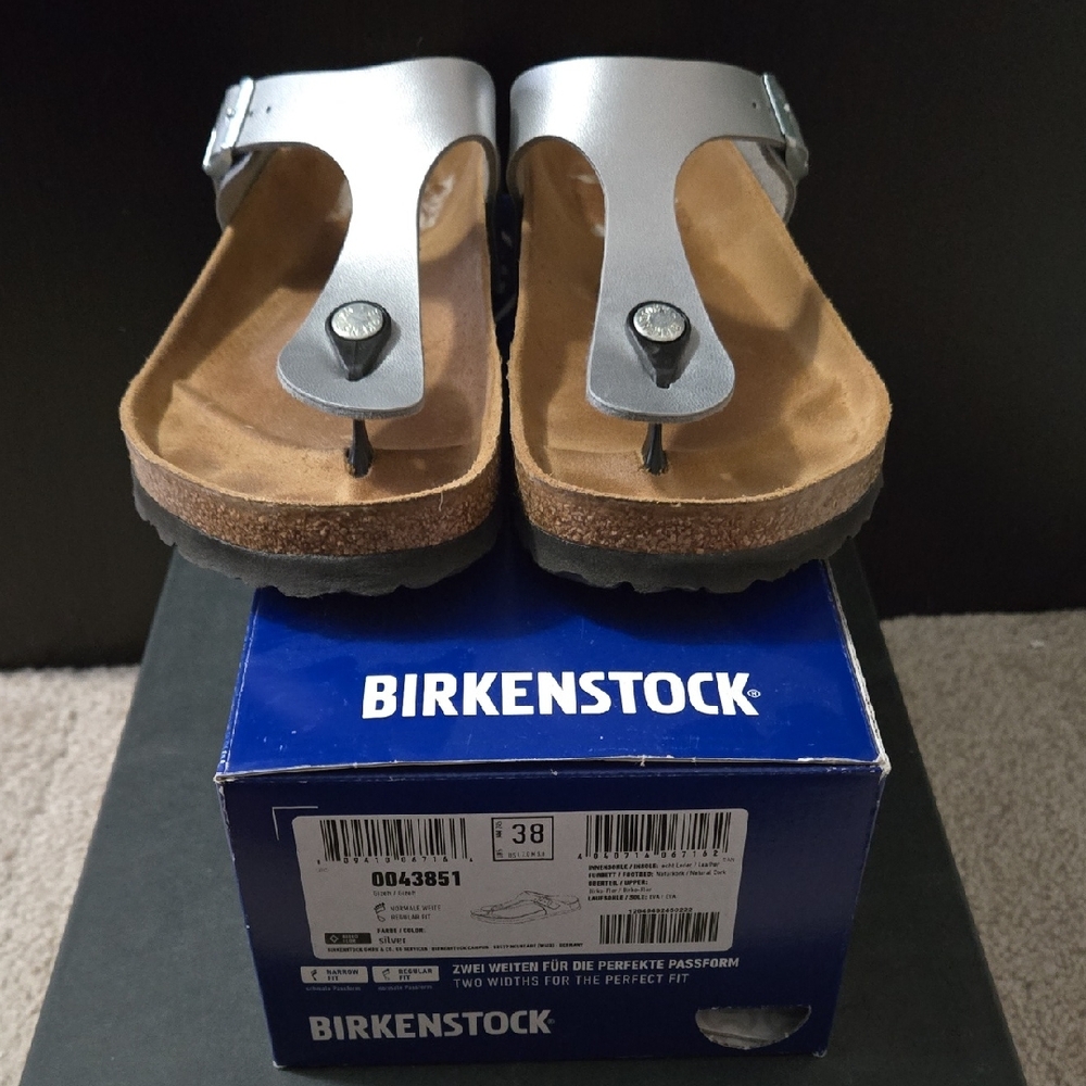 Birkenstock Silver Metallic Thong Sandals